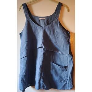 Cannisse Blue Linen Flowy Top Layering CottageCore Prarie Sleeveless Basic Med